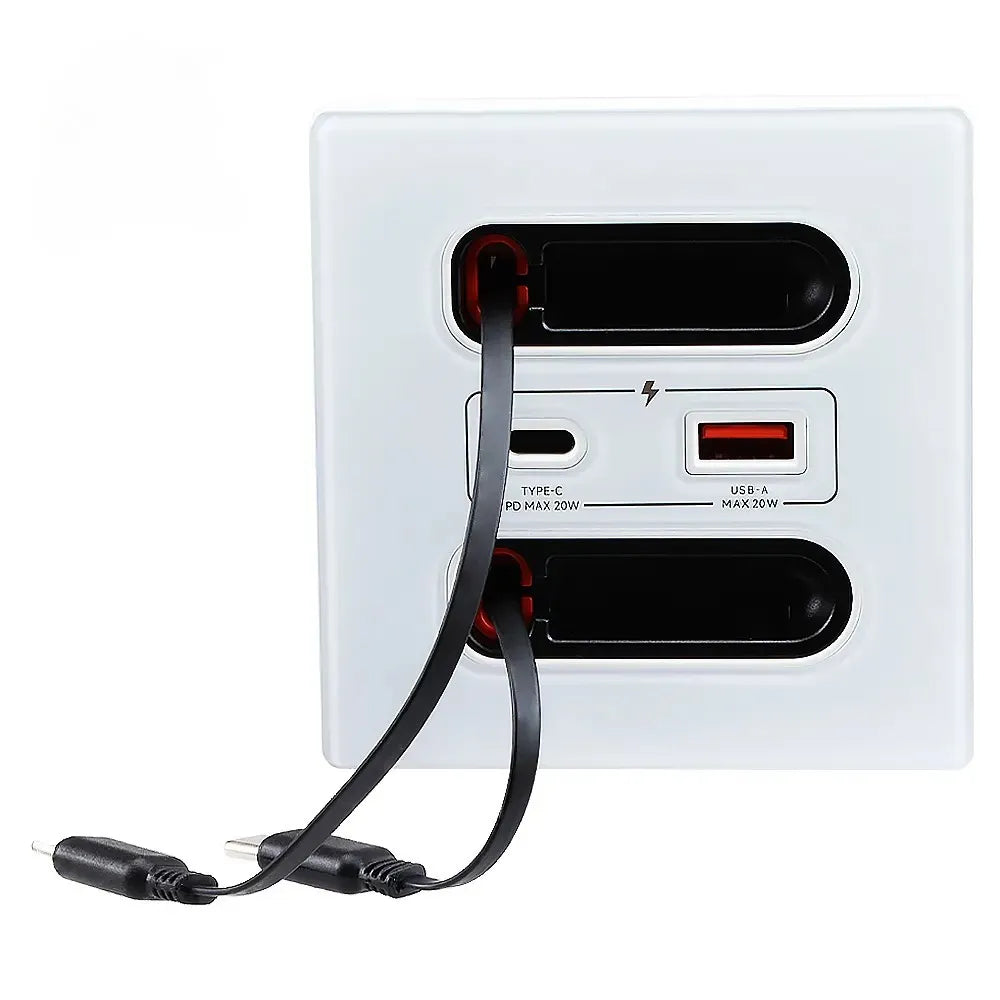 Universal Smart Socket 220V Wall Mount with 20W USB-C Fast Charging Port for Type-C Mobile Devices – Plastic Square Panel