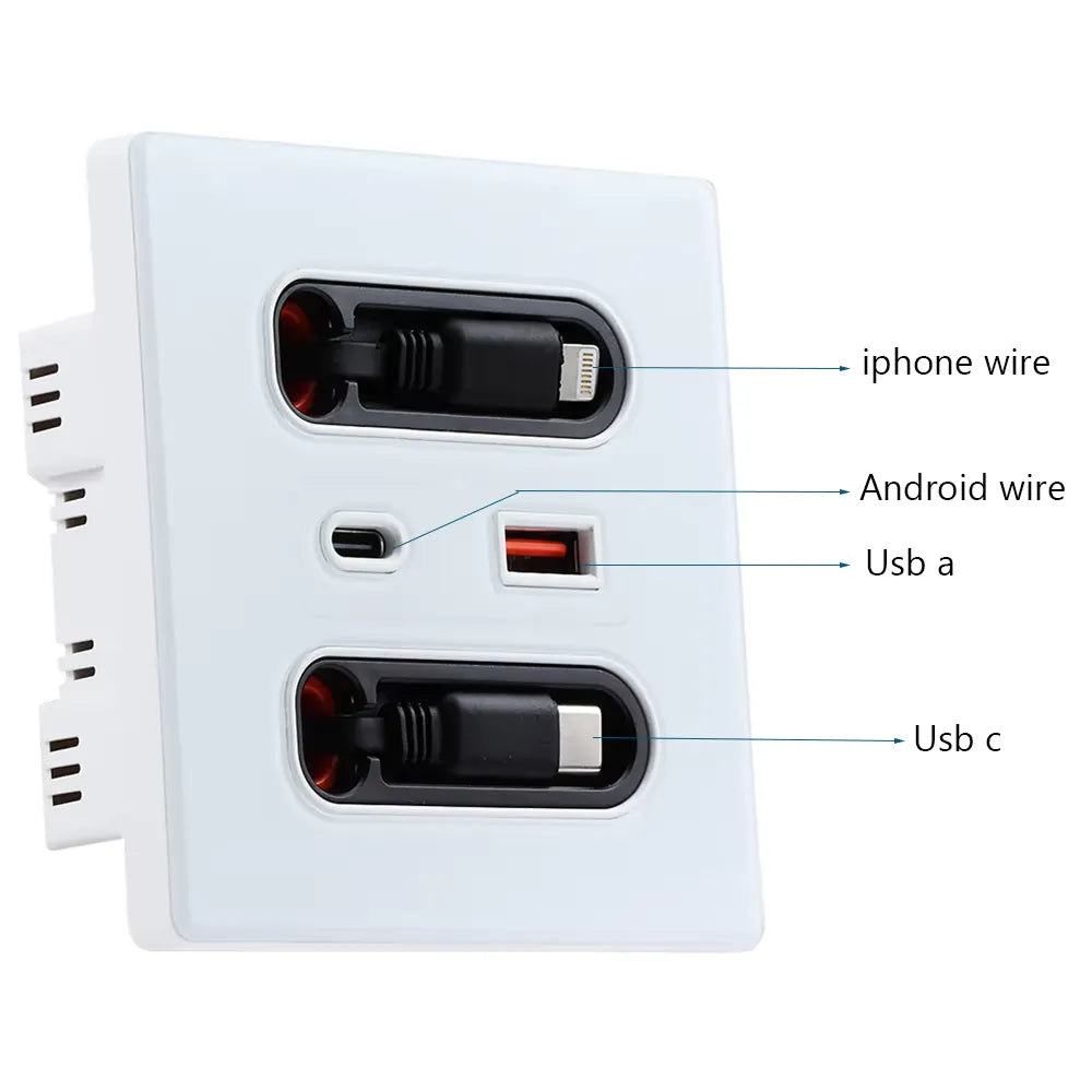 Universal Smart Socket 220V Wall Mount with 20W USB-C Fast Charging Port for Type-C Mobile Devices – Plastic Square Panel