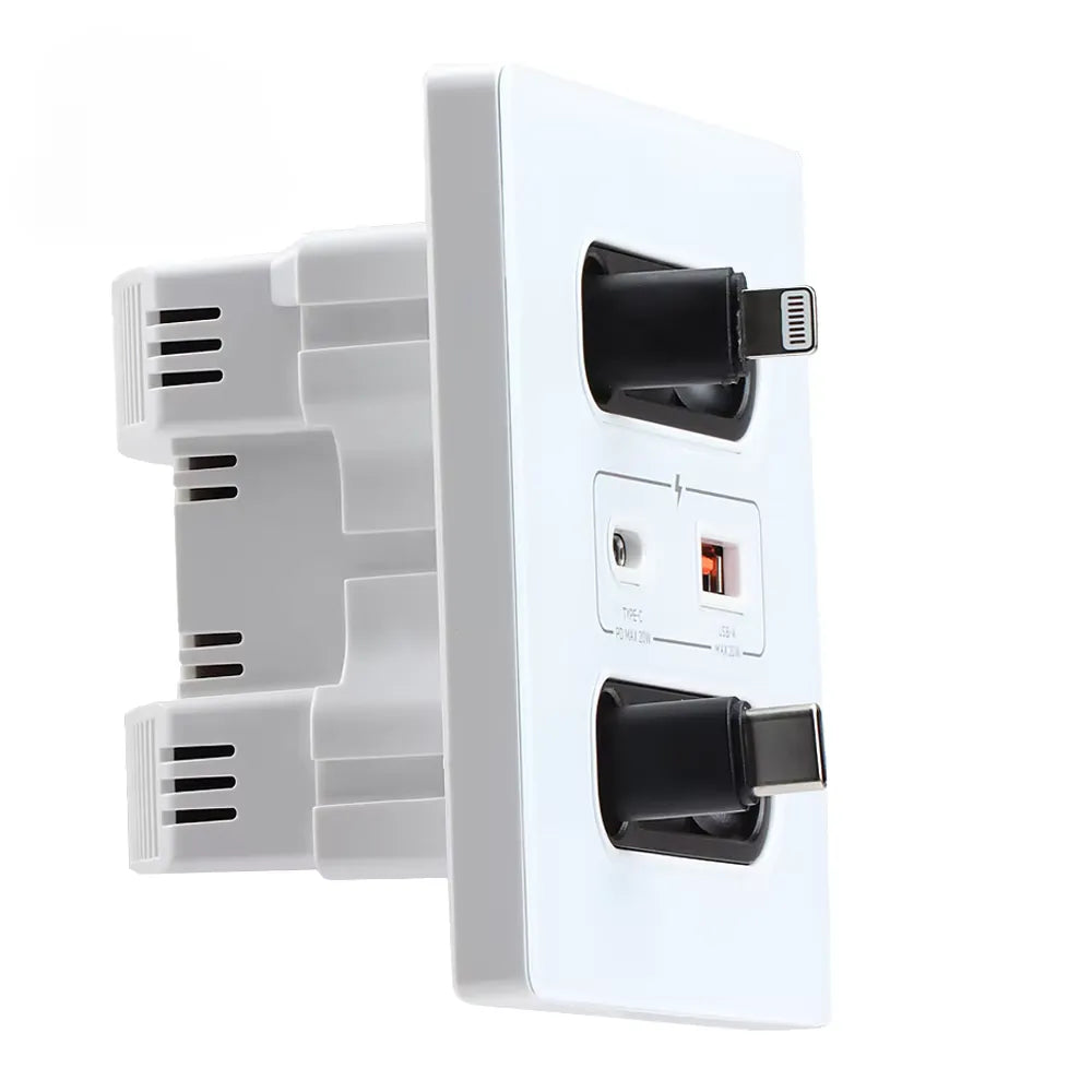 Universal Smart Socket 220V Wall Mount with 20W USB-C Fast Charging Port for Type-C Mobile Devices – Plastic Square Panel