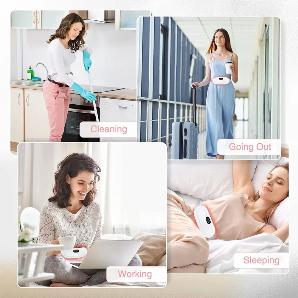 Portable Cordless Heating Pad – USB Rechargeable Waist Belt for Cramps, 3 Heat Levels & 4 Massage Modes, for Women’s Back & Belly Pain Relief