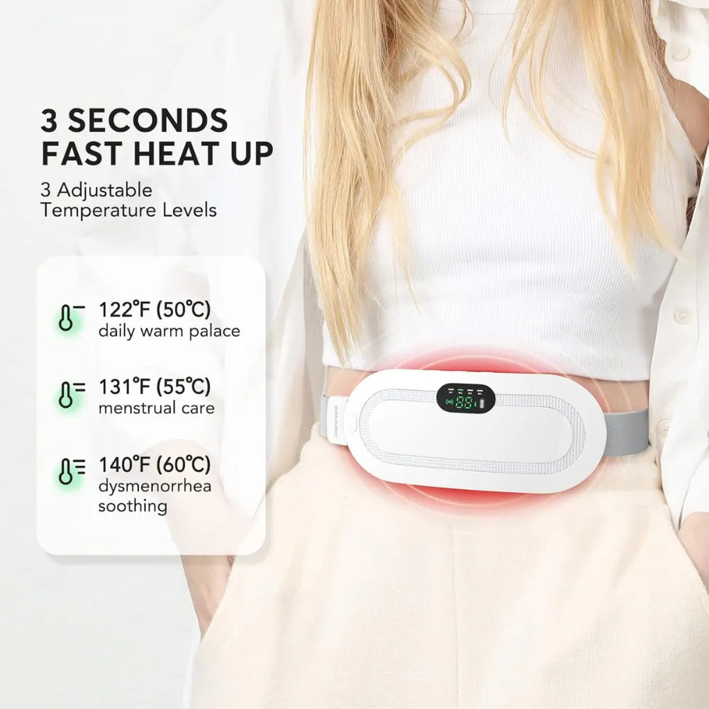 Portable Cordless Heating Pad – USB Rechargeable Waist Belt for Cramps, 3 Heat Levels & 4 Massage Modes, for Women’s Back & Belly Pain Relief