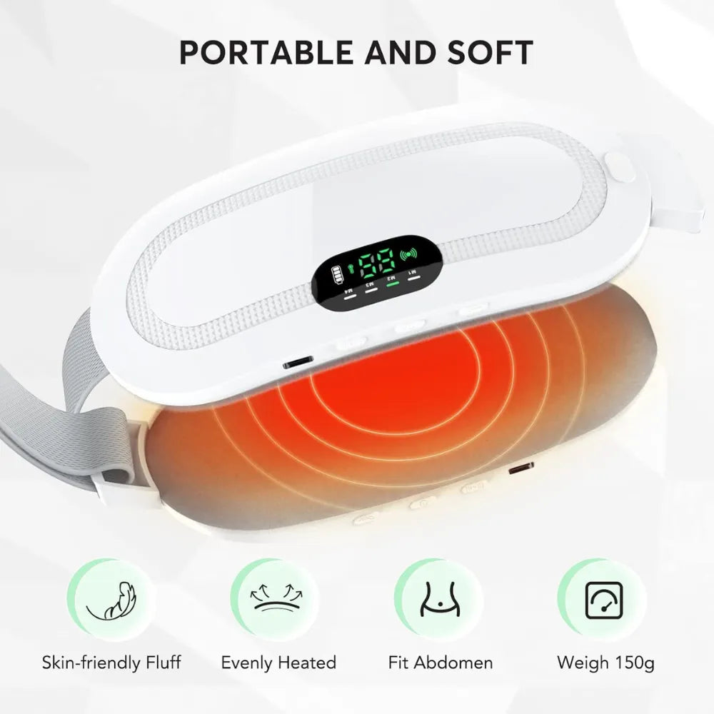 Portable Cordless Heating Pad – USB Rechargeable Waist Belt for Cramps, 3 Heat Levels & 4 Massage Modes, for Women’s Back & Belly Pain Relief