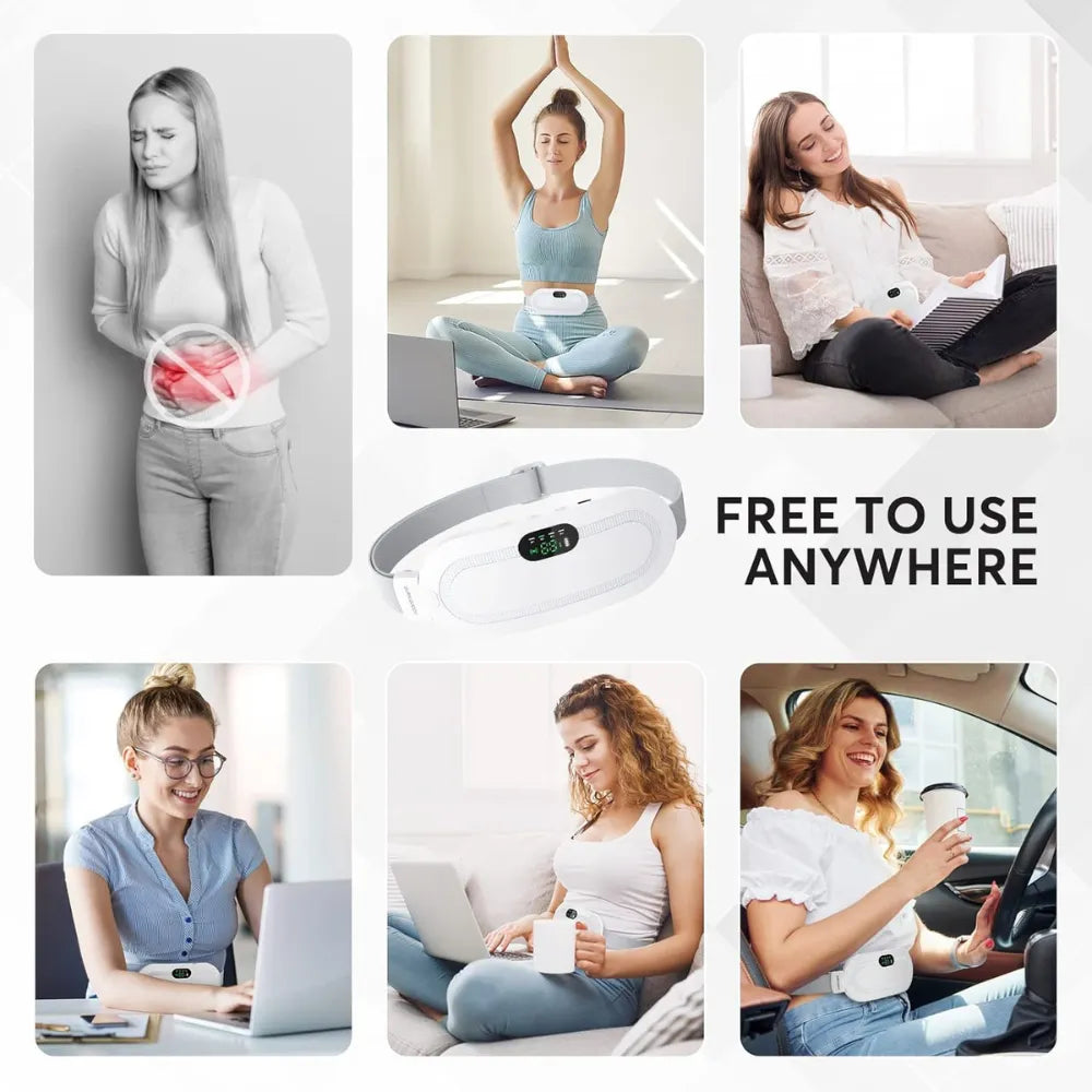 Portable Cordless Heating Pad – USB Rechargeable Waist Belt for Cramps, 3 Heat Levels & 4 Massage Modes, for Women’s Back & Belly Pain Relief