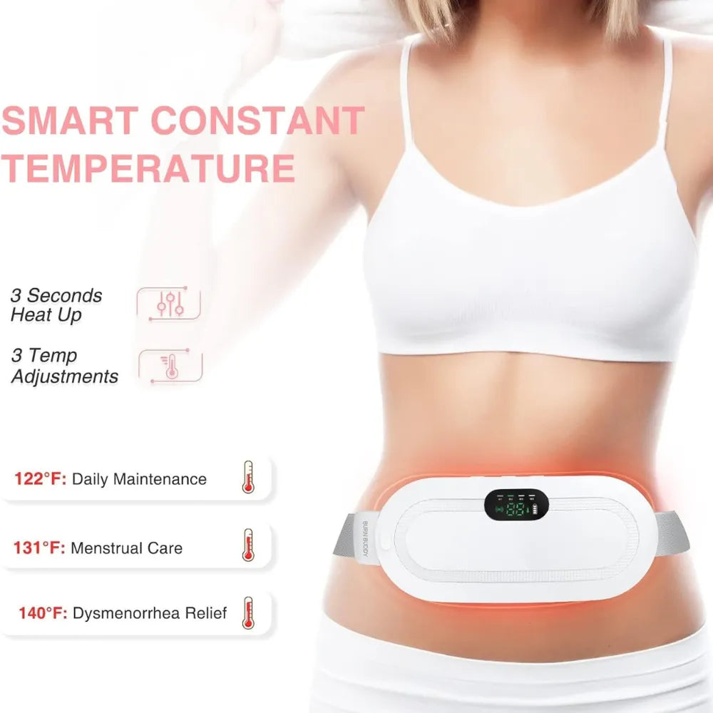 Portable Cordless Heating Pad – USB Rechargeable Waist Belt for Cramps, 3 Heat Levels & 4 Massage Modes, for Women’s Back & Belly Pain Relief
