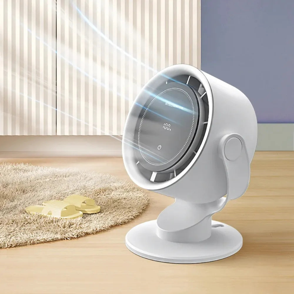 K804 Touch Screen Desktop Fan – 100 Speed Settings, 4000mAh Rechargeable Battery, Digital Display, Wall-Mountable – White