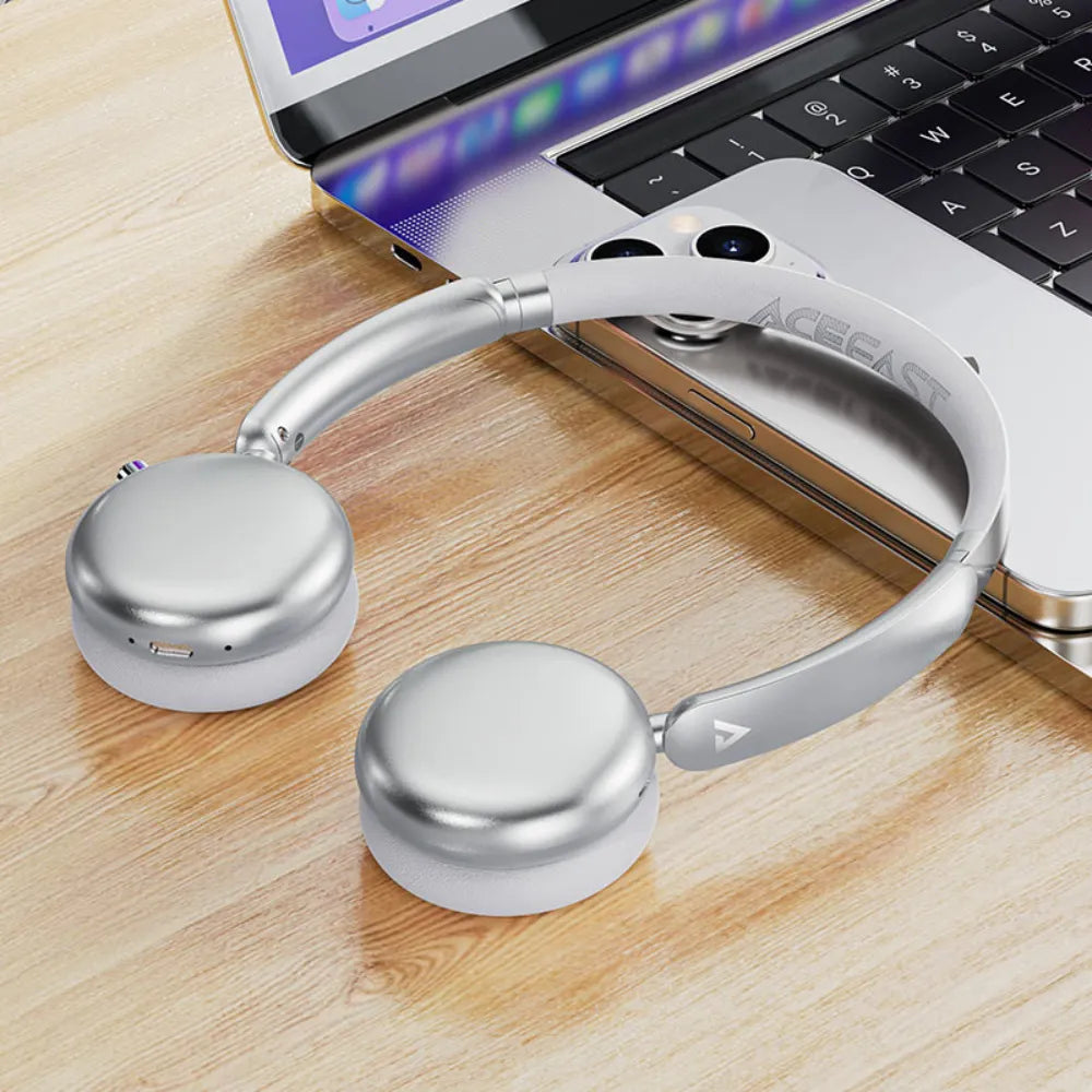 ACEFAST H8 Wireless Headphones Bluetooth 5.4 with 30dB ANC, 60H Battery, HiFi Sound, HD Mic, Rotatable Earcups - Silver