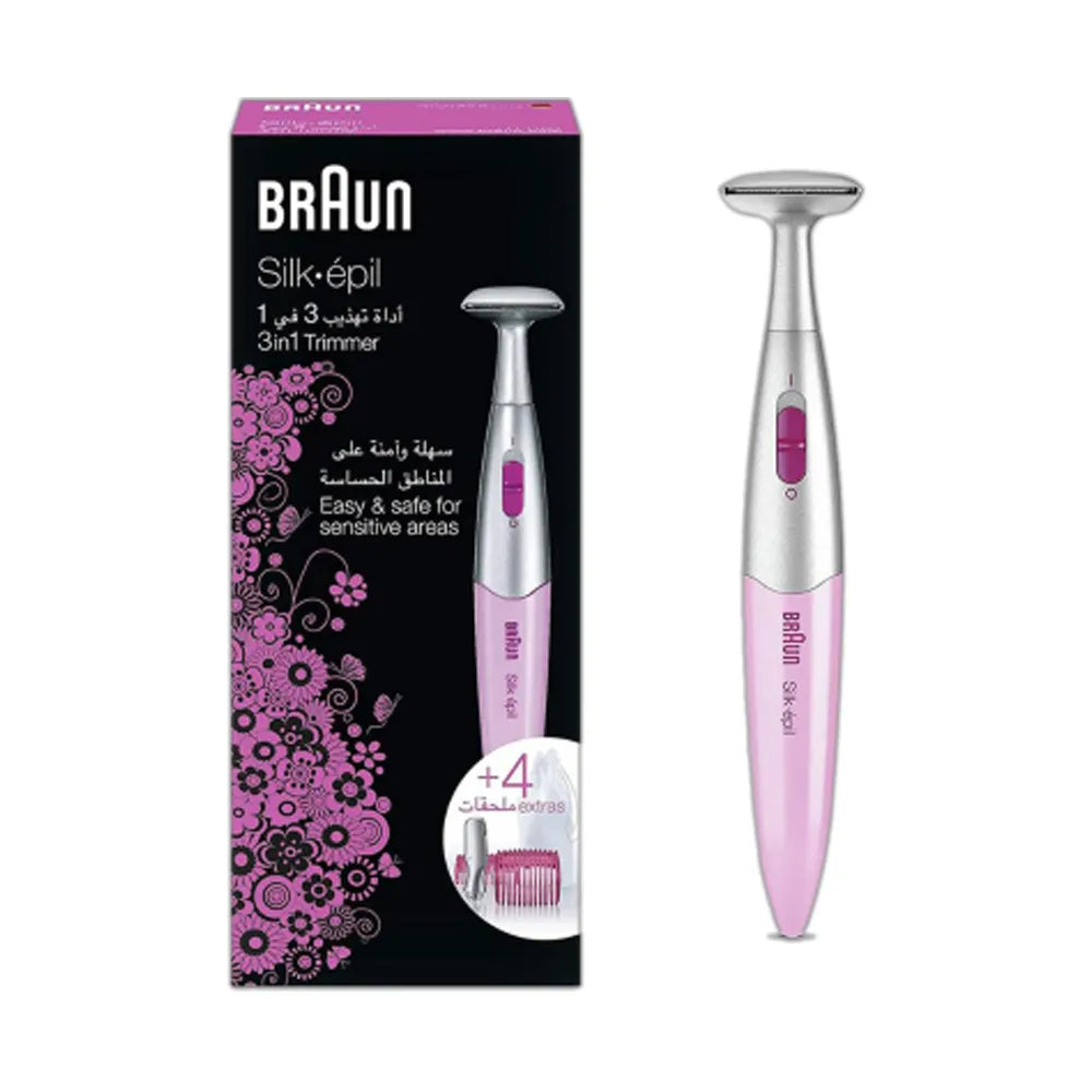 Braun Silk Epil 3 in 1 Trimmer Hair Removal for Women AAA Batteries 120 Min Battery Life - Pink