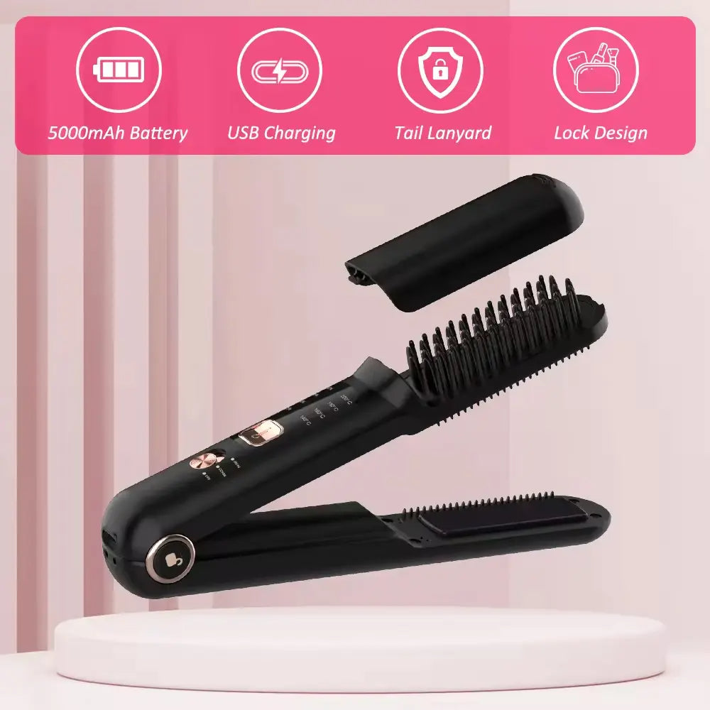 2-in-1 Cordless Hair Straightener Ceramic Coating 4 Temperature Levels USB Type-C Rechargeable