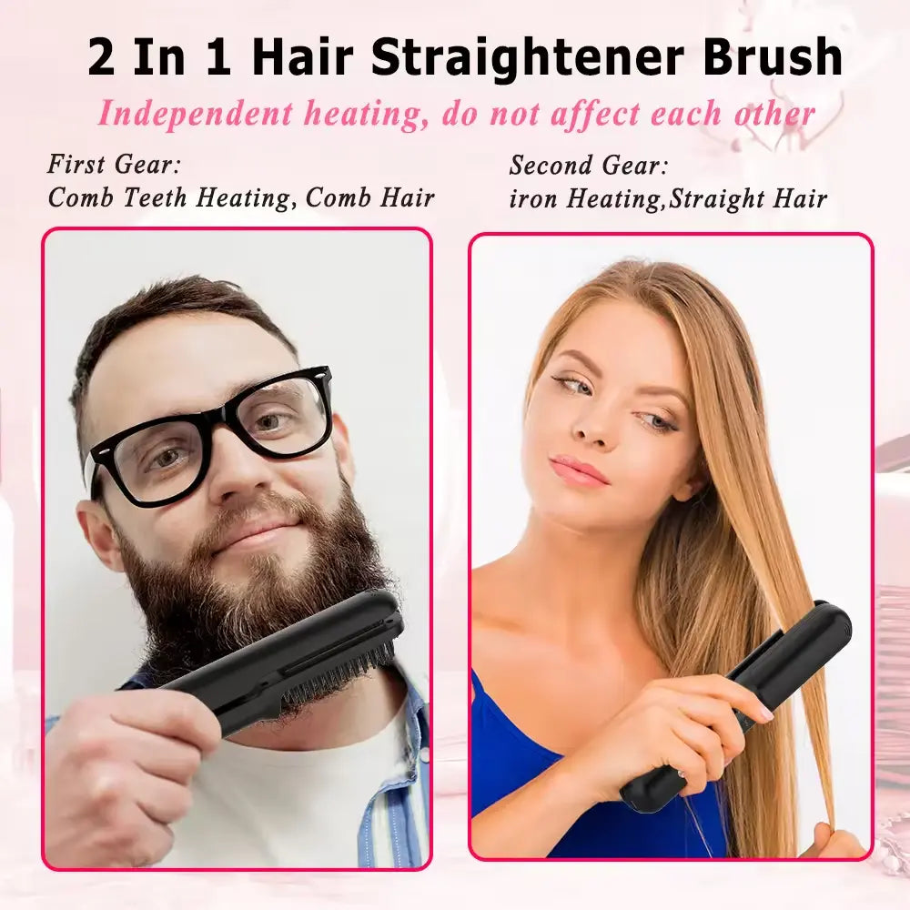 2-in-1 Cordless Hair Straightener Ceramic Coating 4 Temperature Levels USB Type-C Rechargeable