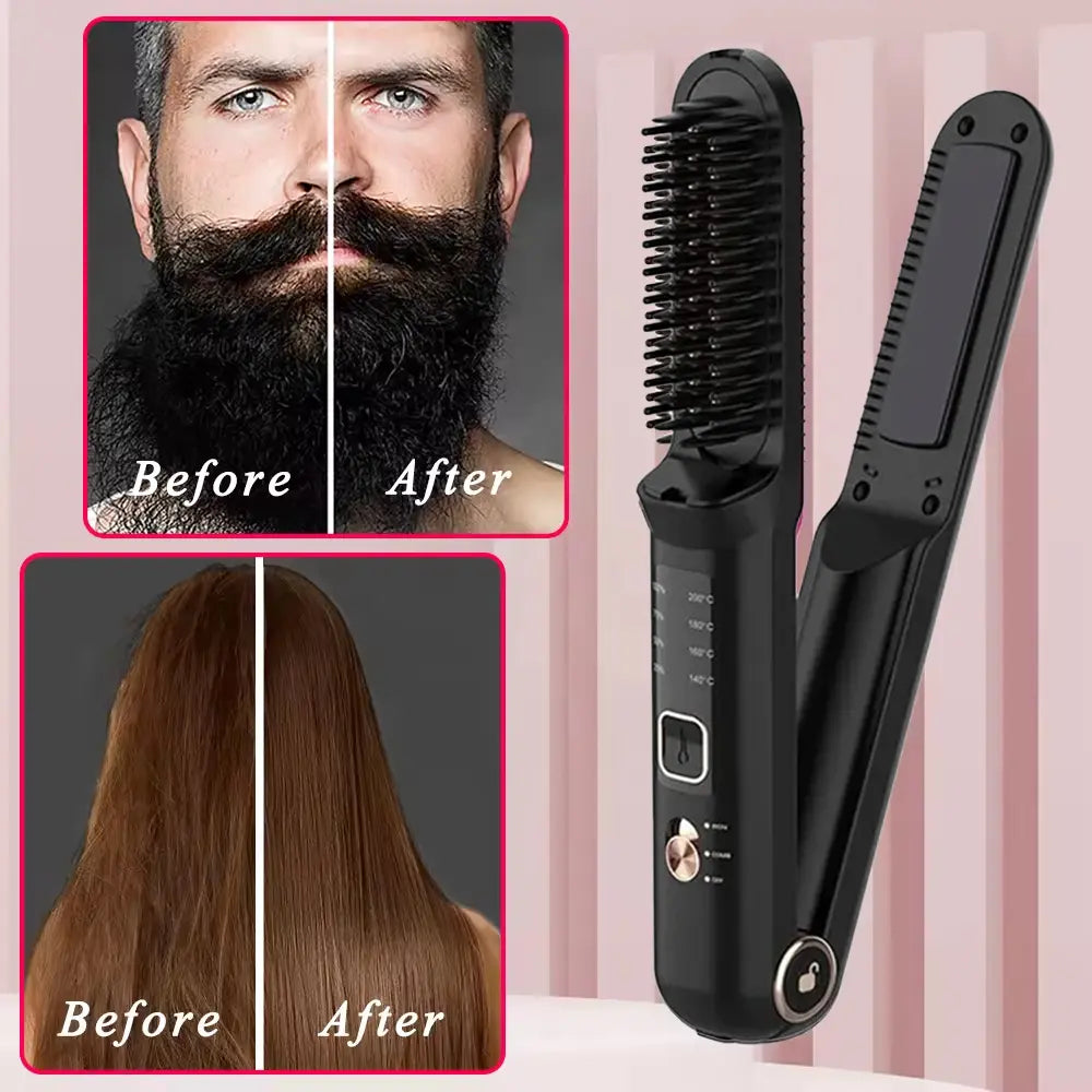 2-in-1 Cordless Hair Straightener Ceramic Coating 4 Temperature Levels USB Type-C Rechargeable