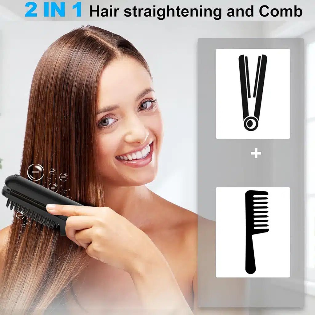 2-in-1 Cordless Hair Straightener Ceramic Coating 4 Temperature Levels USB Type-C Rechargeable