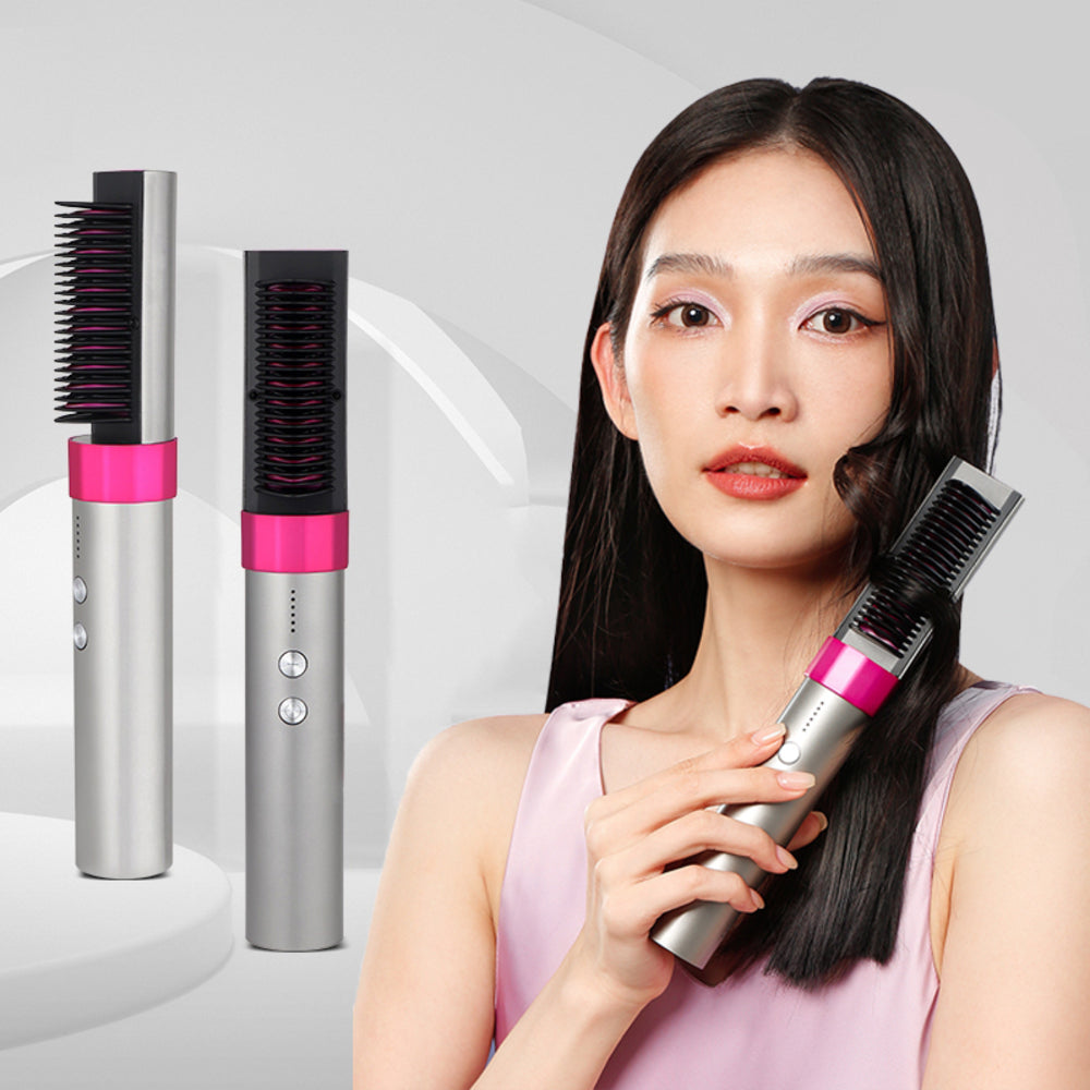 K-Skin KD382 Wireelss 2 in 1 Hair Curler and Straightener Brush PTC With Ceramic Heating Elements Up To 200°C