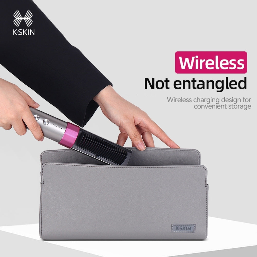 K-Skin KD382 Wireelss 2 in 1 Hair Curler and Straightener Brush PTC With Ceramic Heating Elements Up To 200°C