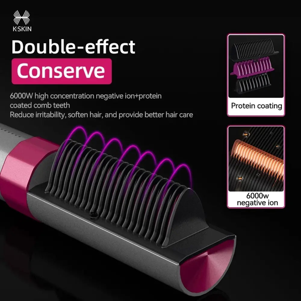 K-Skin KD382 Wireelss 2 in 1 Hair Curler and Straightener Brush PTC With Ceramic Heating Elements Up To 200°C