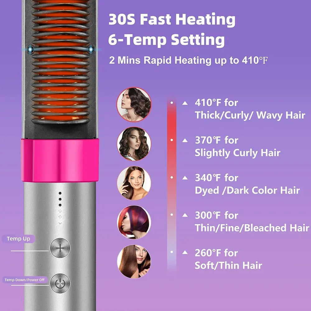 K-Skin KD382 Wireelss 2 in 1 Hair Curler and Straightener Brush PTC With Ceramic Heating Elements Up To 200°C