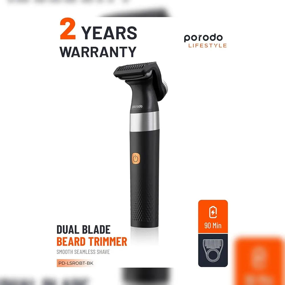 Porodo LifeStyle Dual Blade Beard Trimmer Rechargeable Li-Ion Battery 90 Minutes Working Time Type-C Charging