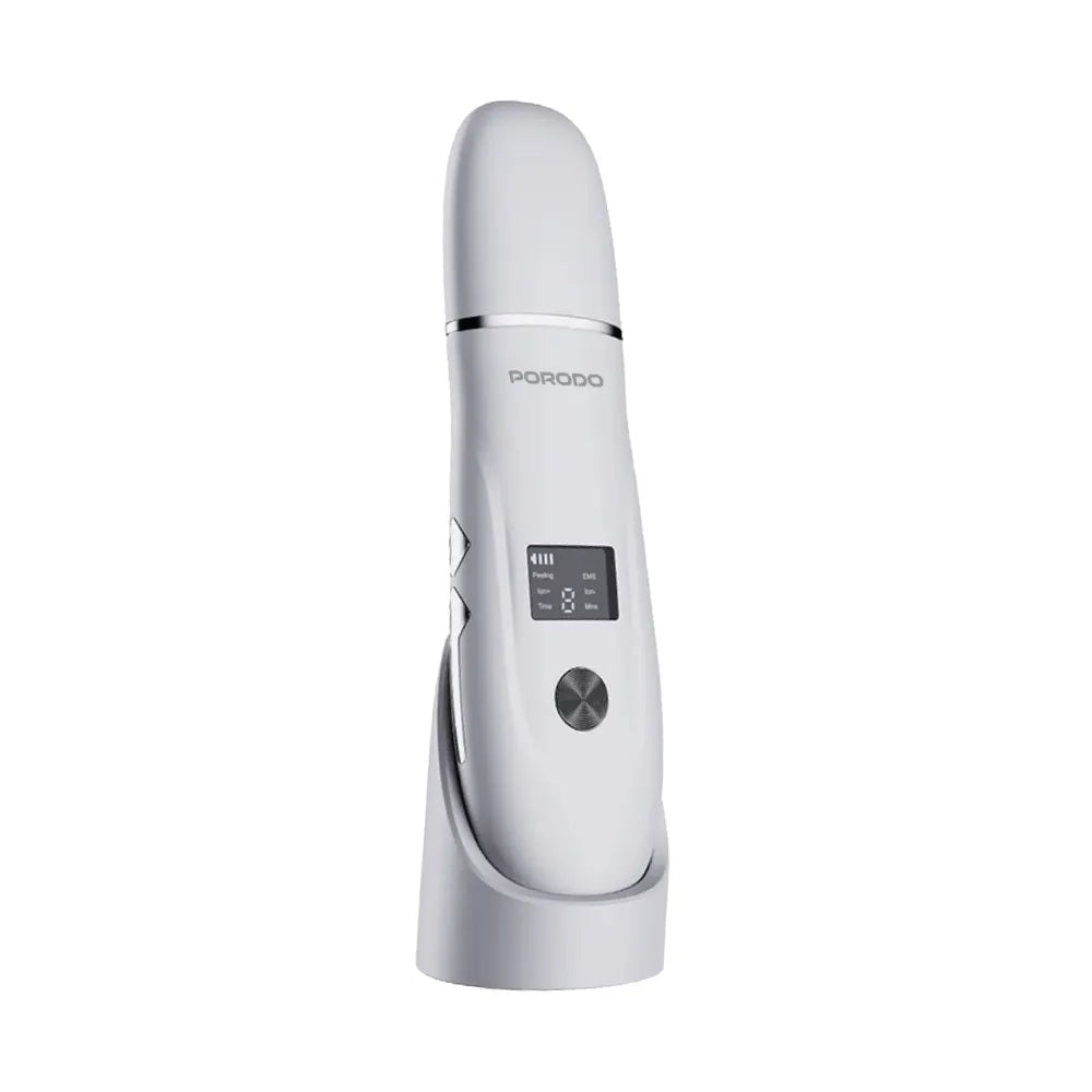 Porodo Lifestyle Ultrasonic Face Scrub & Peeler – 600mAh Battery, USB-C Charging, LED Display, Travel-Friendly – White