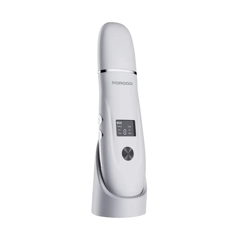 Porodo Lifestyle Ultrasonic Face Scrub & Peeler – 600mAh Battery, USB-C Charging, LED Display, Travel-Friendly – White