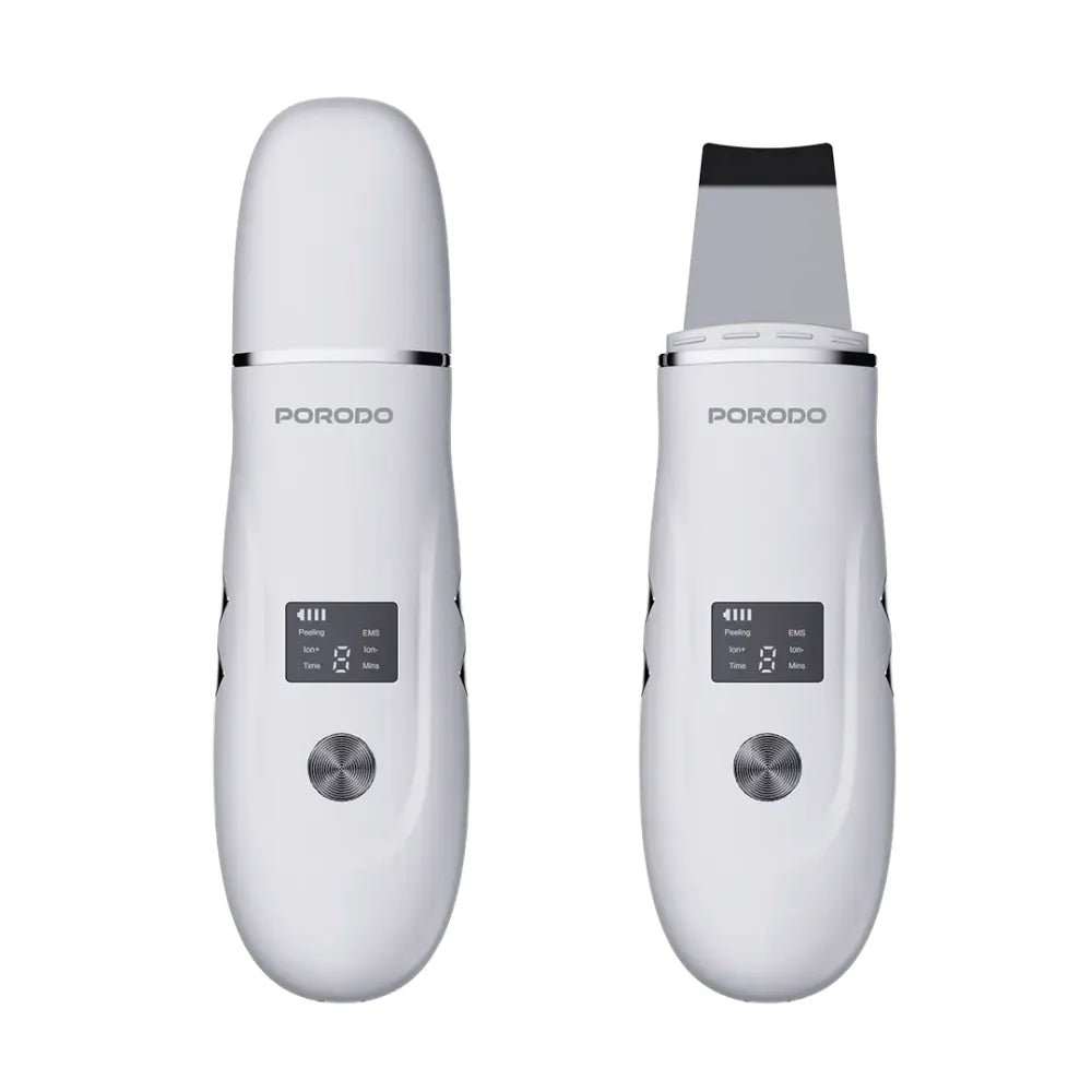 Porodo Lifestyle Ultrasonic Face Scrub & Peeler – 600mAh Battery, USB-C Charging, LED Display, Travel-Friendly – White