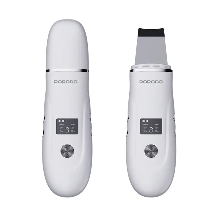 Porodo Lifestyle Ultrasonic Face Scrub & Peeler – 600mAh Battery, USB-C Charging, LED Display, Travel-Friendly – White