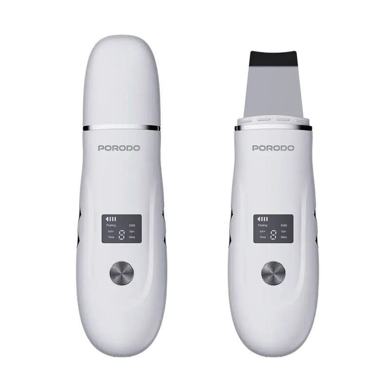 Porodo Lifestyle Ultrasonic Face Scrub & Peeler – 600mAh Battery, USB-C Charging, LED Display, Travel-Friendly – White