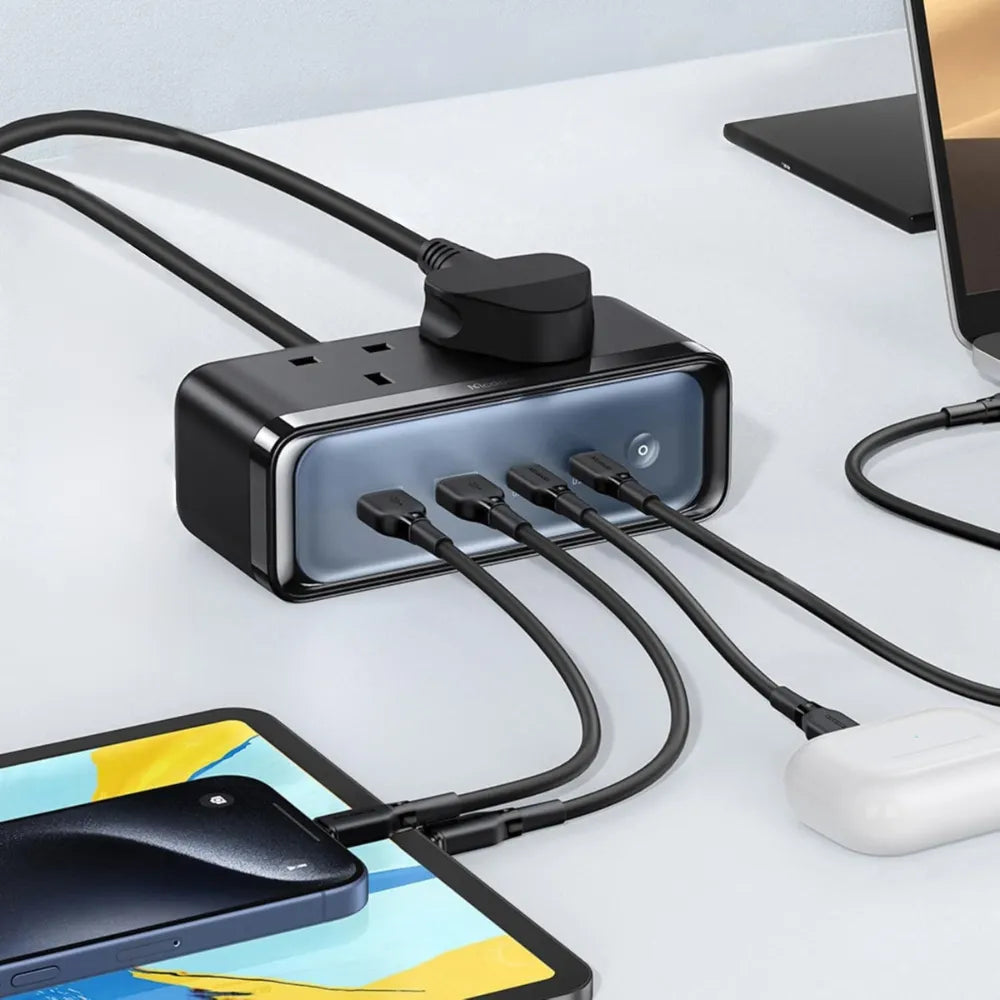 Mcdodo 70W 6-in-1 Power Strip Extension Cord with USB-C – 2 AC Outlets, 2 USB-C (100W), 2 USB-A (18W) – Surge Protection, 1.5M Cable, UK Plug