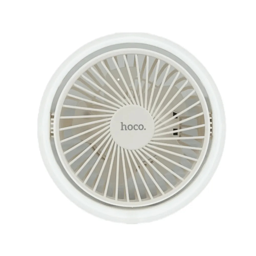 Hoco Compact Circular LED Fan, 1800mAh Rechargeable, 3-Speed Modes + Light Control, USB Charging, 13cm Diameter