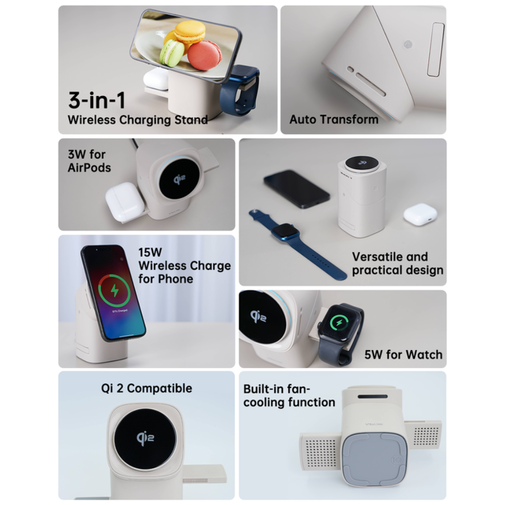 3-in-1 Wireless Charging Station 15W Fast Charge with MagSafe, Adjustable Design, Qi2 Certified for iPhone, Apple Watch & AirPods – Macaron Color