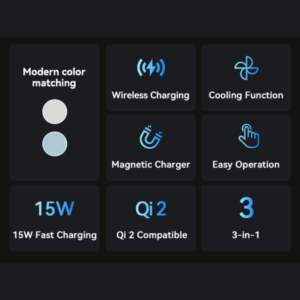 3-in-1 Wireless Charging Station 15W Fast Charge with MagSafe, Adjustable Design, Qi2 Certified for iPhone, Apple Watch & AirPods – Macaron Color