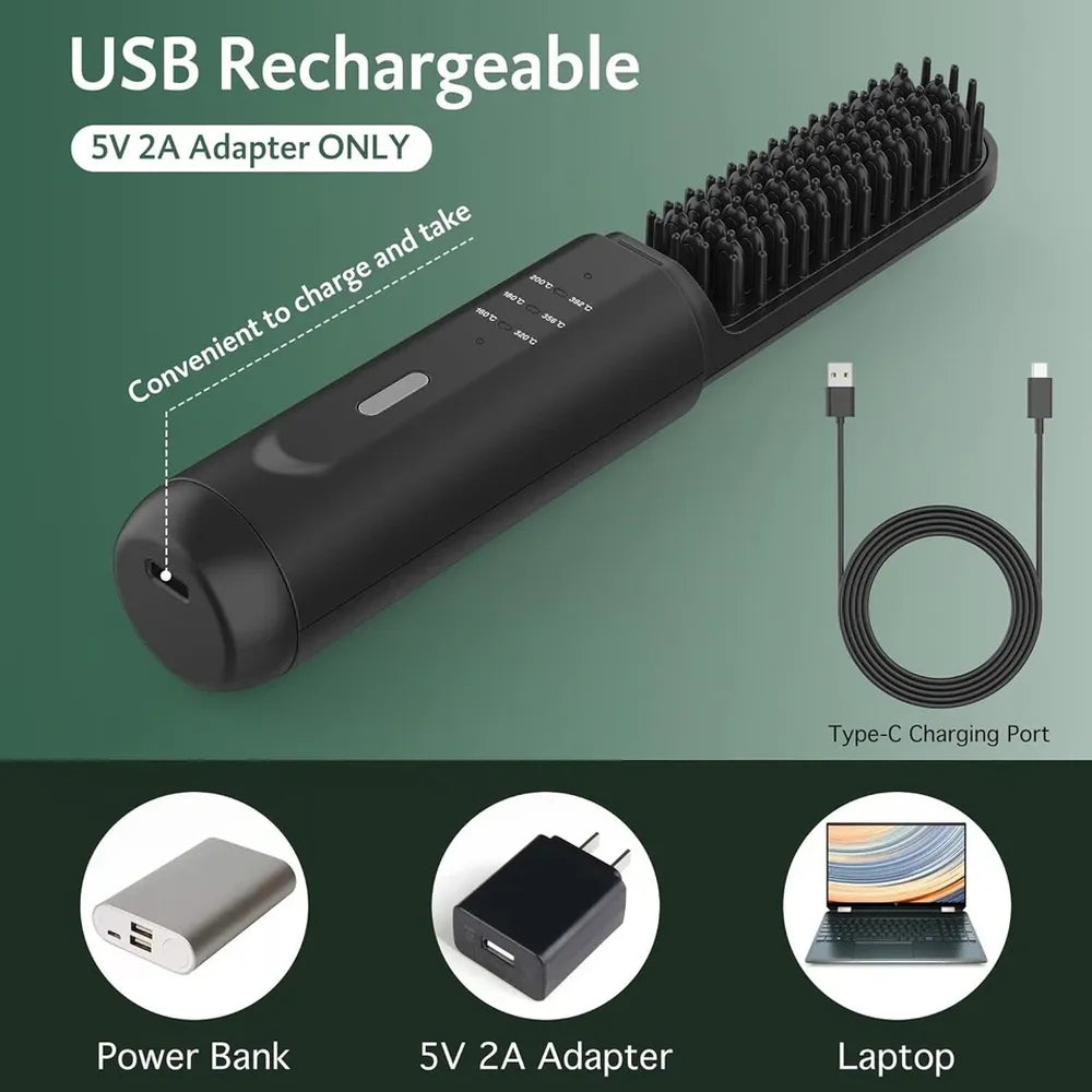 Portable Cordless Beard Straightener Brush For Men With Anti-Scald & Ionic Technology, 3 Temperature Setting