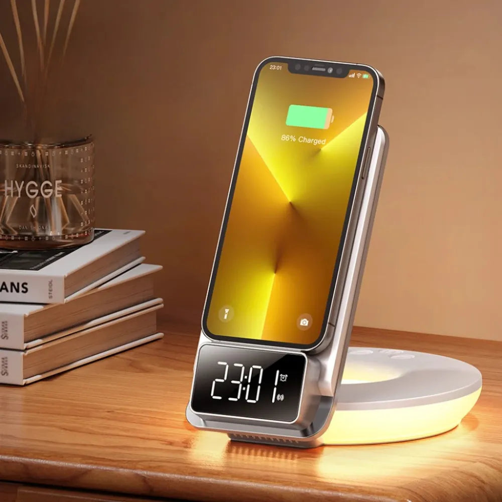 MCDODO MG Series 15W Fast Wireless Charger with Time Display & Alarm – White