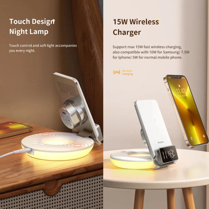 MCDODO MG Series 15W Fast Wireless Charger with Time Display & Alarm – White