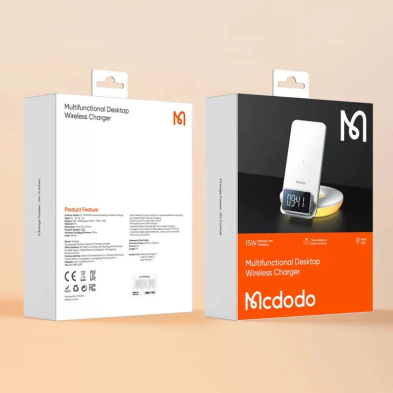 MCDODO MG Series 15W Fast Wireless Charger with Time Display & Alarm – White
