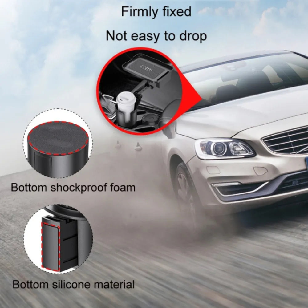 Car Cup Holder Expander & Tray, 2-in-1 Adjustable 360° Rotating Food Tray with Phone Slot, Fits 2.6"-4" Cups, Universal Fit for Most Vehicles – Black