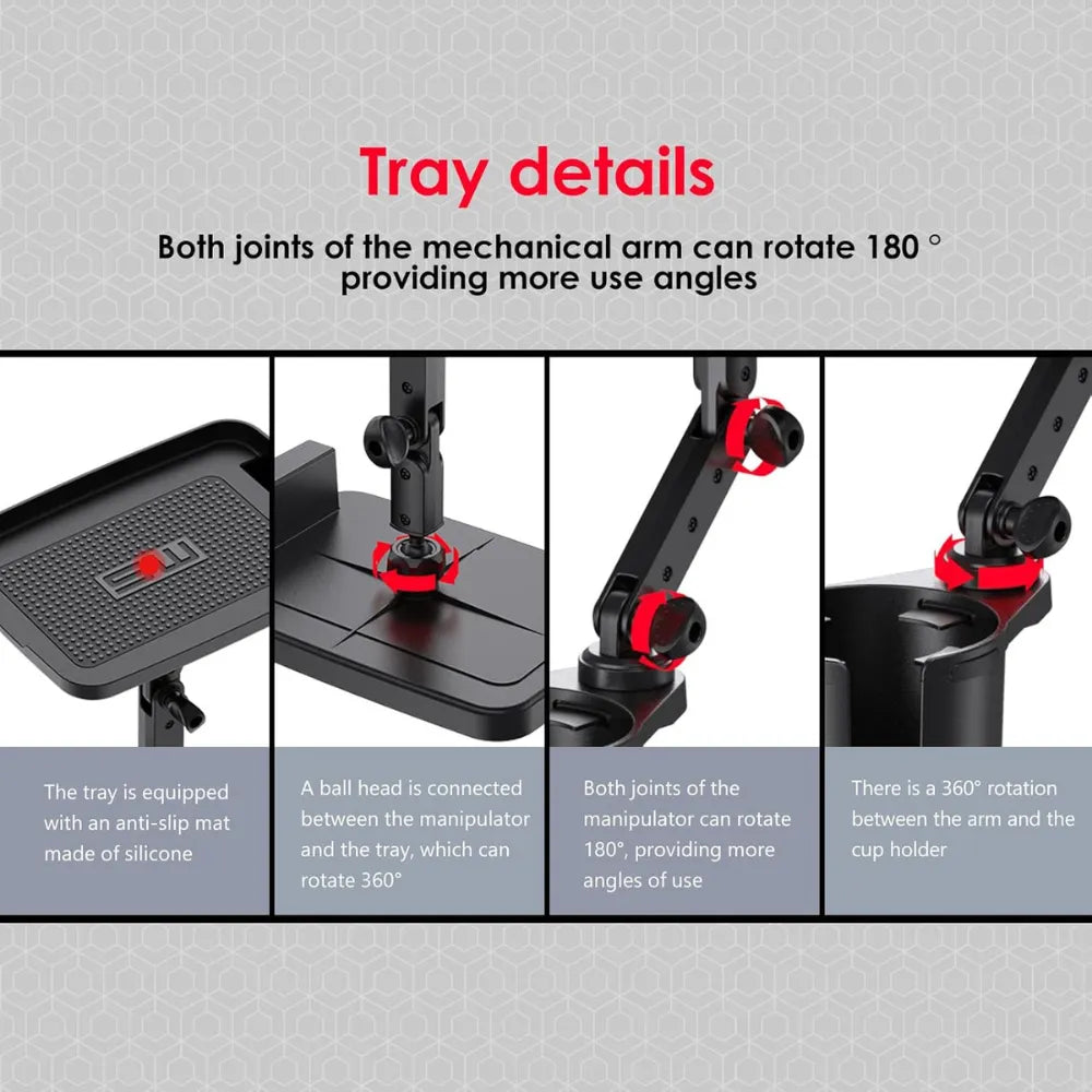 Car Cup Holder Expander & Tray, 2-in-1 Adjustable 360° Rotating Food Tray with Phone Slot, Fits 2.6"-4" Cups, Universal Fit for Most Vehicles – Black