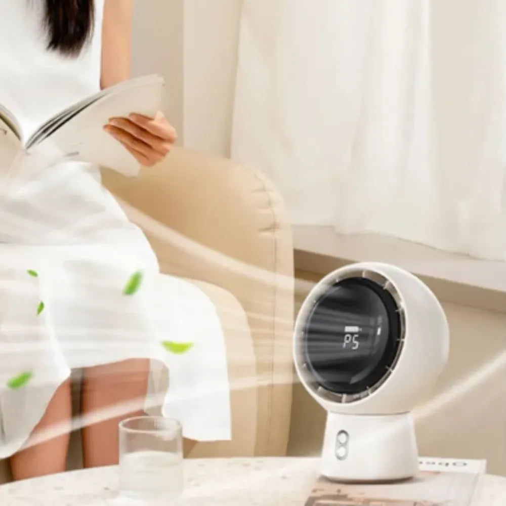 Cordless Bladeless Desk Fan 5-Speed 5000mAh Rechargeable with 90° Adjustable Angle for Office, Bedroom & Camping