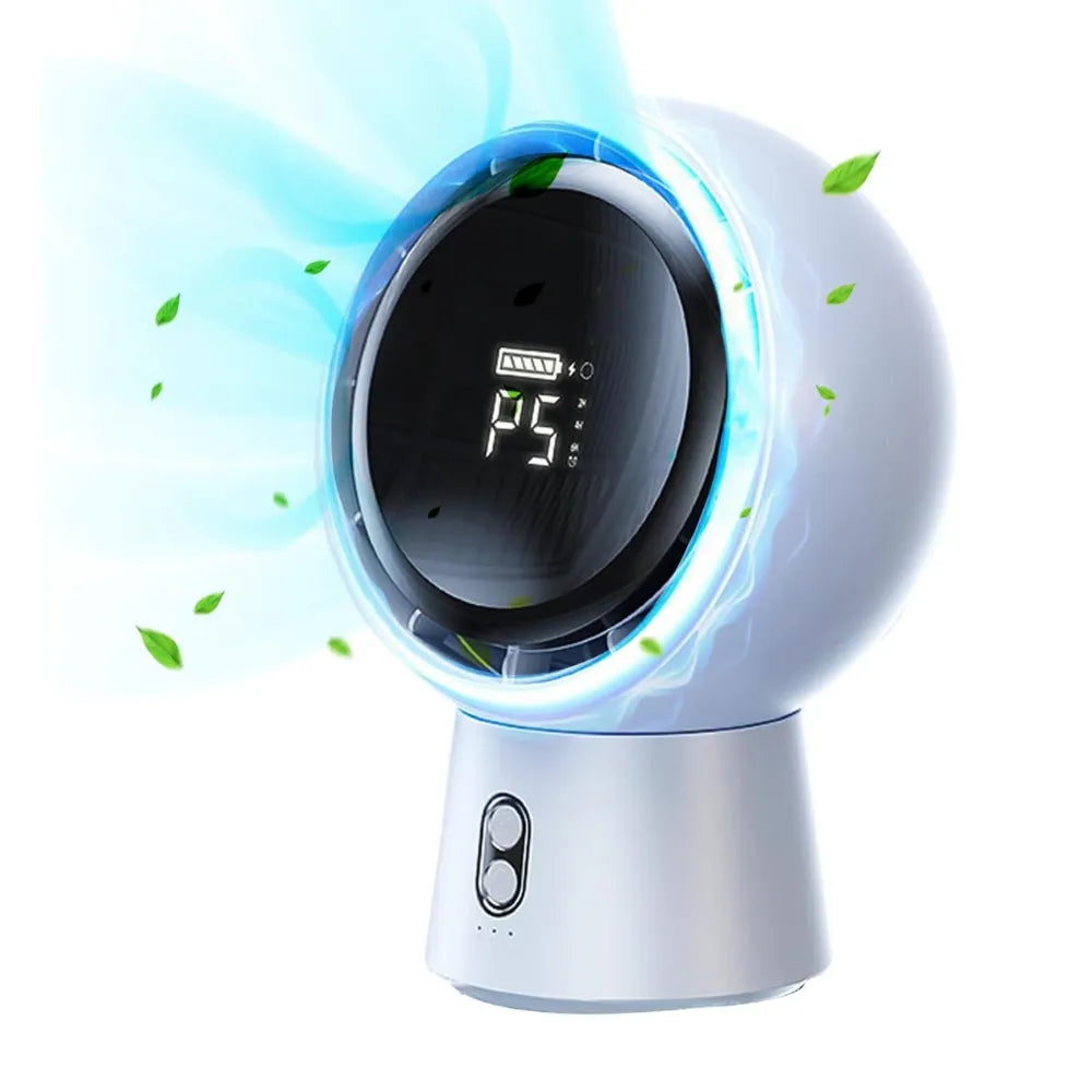 Cordless Bladeless Desk Fan 5-Speed 5000mAh Rechargeable with 90° Adjustable Angle for Office, Bedroom & Camping
