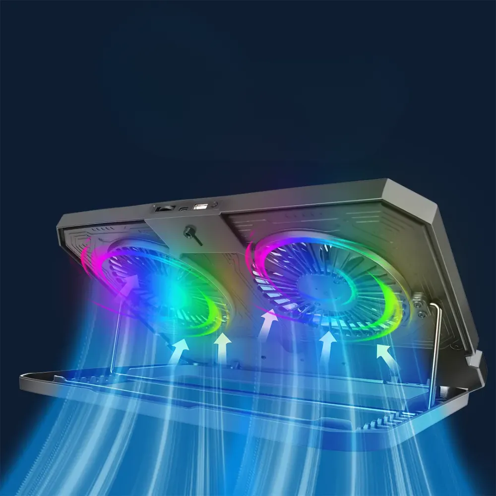 Porodo Gaming Crystal Shell Laptop Cooling Pad – Dual 140mm Fans, USB-A/C, Adjustable Height, for 10"-17" Laptops – Black