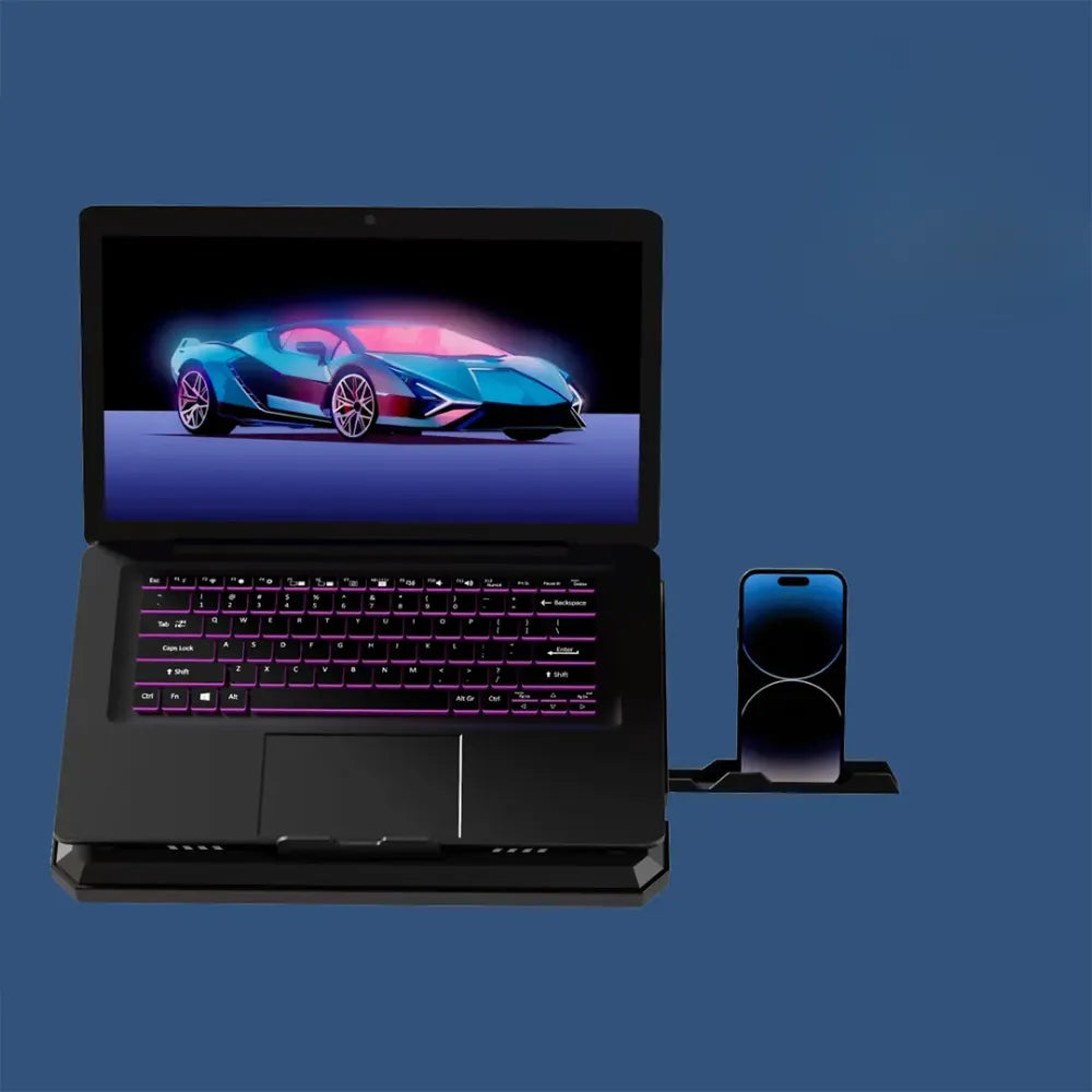 Porodo Gaming Crystal Shell Laptop Cooling Pad – Dual 140mm Fans, USB-A/C, Adjustable Height, for 10"-17" Laptops – Black