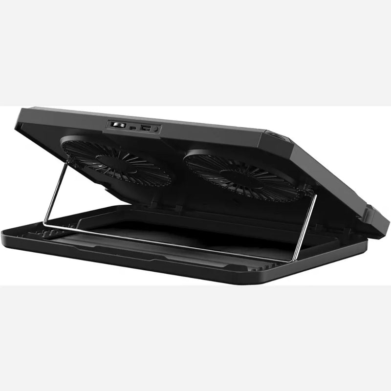 Porodo Gaming Crystal Shell Laptop Cooling Pad – Dual 140mm Fans, USB-A/C, Adjustable Height, for 10"-17" Laptops – Black