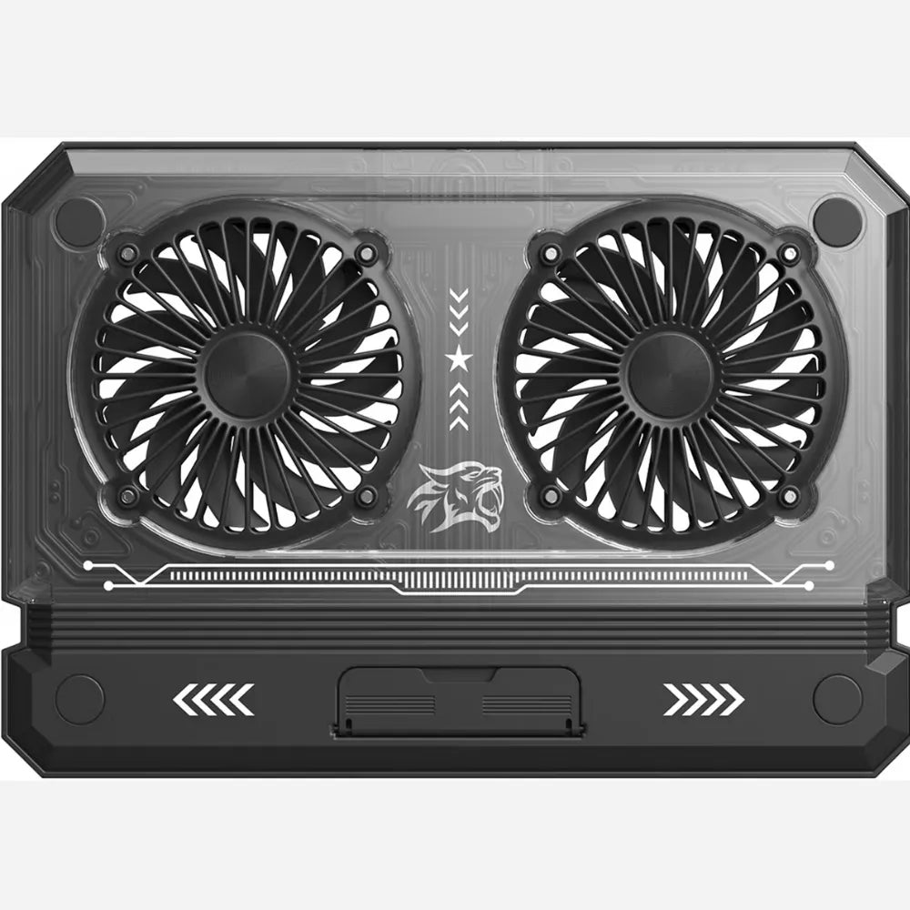 Porodo Gaming Crystal Shell Laptop Cooling Pad – Dual 140mm Fans, USB-A/C, Adjustable Height, for 10"-17" Laptops – Black