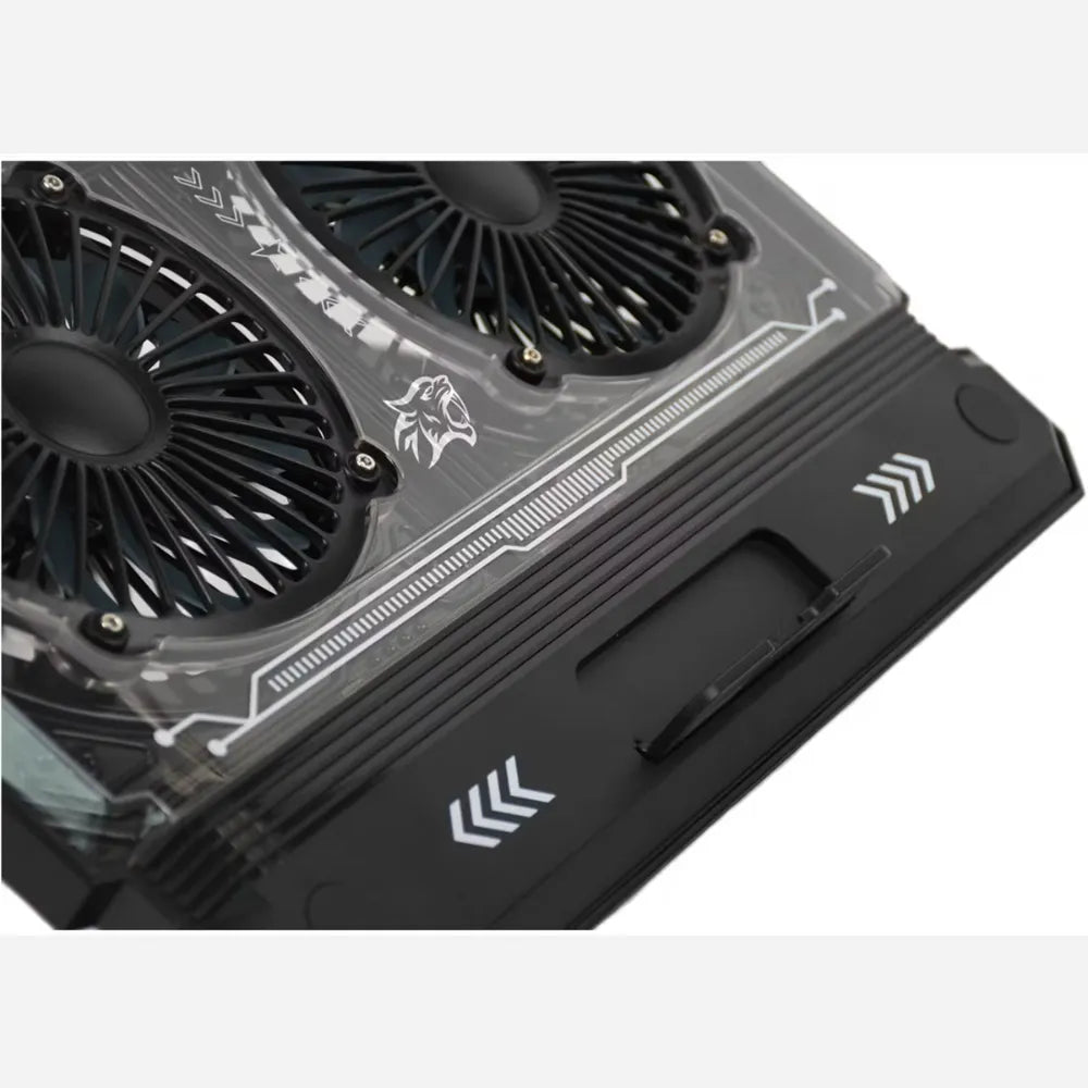 Porodo Gaming Crystal Shell Laptop Cooling Pad – Dual 140mm Fans, USB-A/C, Adjustable Height, for 10"-17" Laptops – Black