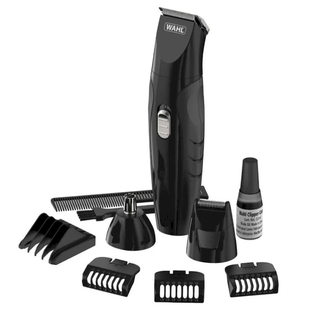 Wahl All In One Trimmer Rechargable With Rotary Nose Trimmer and Detail Heads Precision-Ground Blades