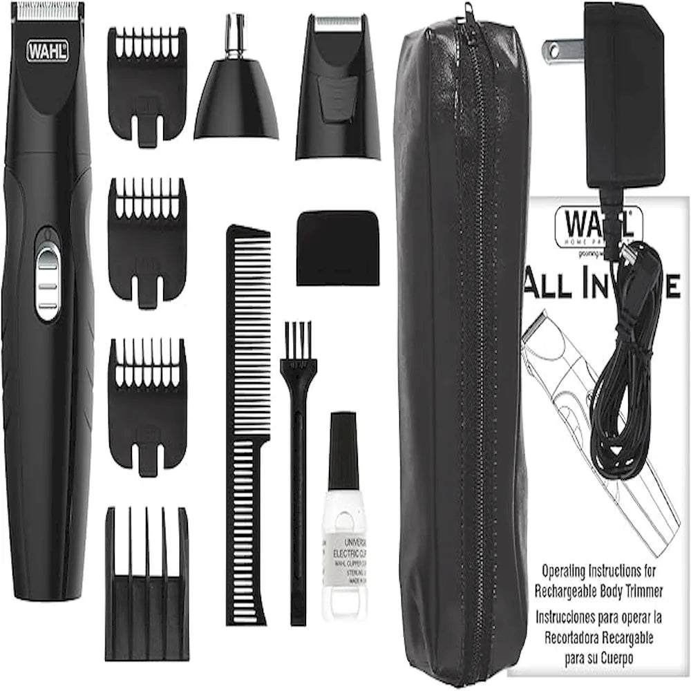 Wahl All In One Trimmer Rechargable With Rotary Nose Trimmer and Detail Heads Precision-Ground Blades