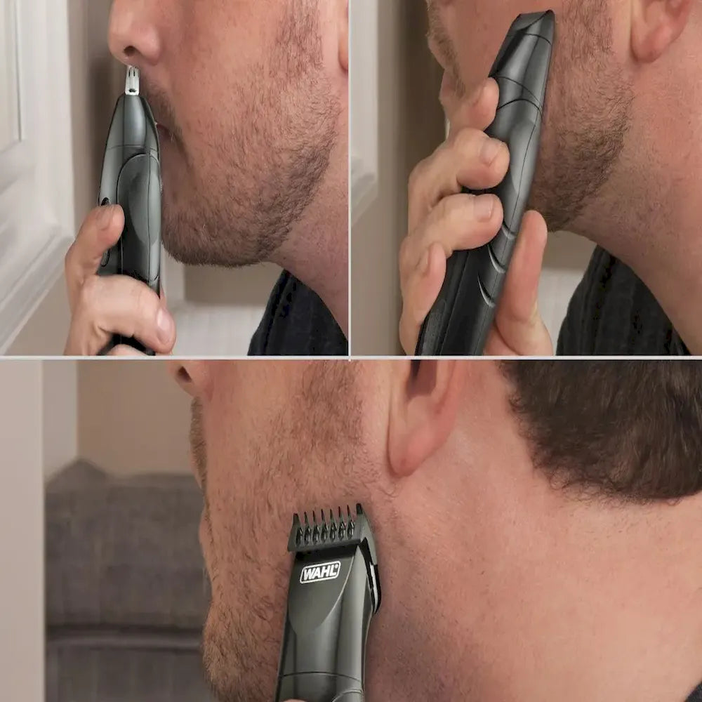 Wahl All In One Trimmer Rechargable With Rotary Nose Trimmer and Detail Heads Precision-Ground Blades