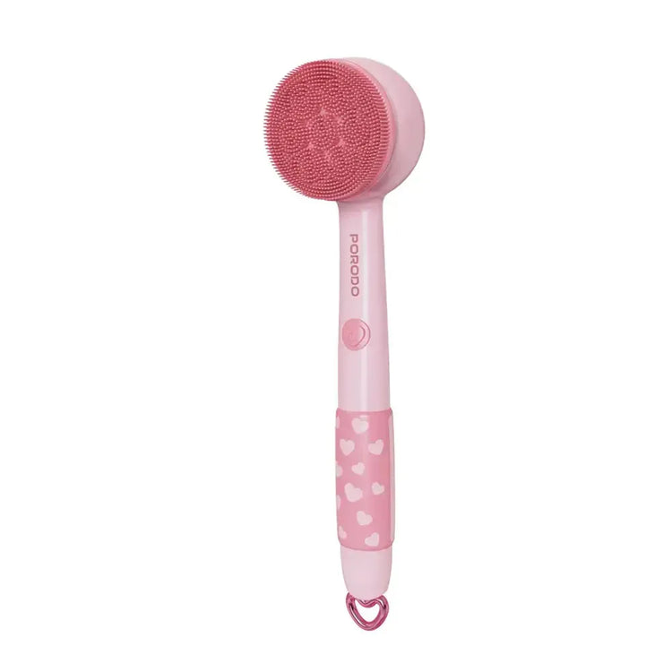 Porodo Lifestyle Kids Electric Bath Brush Type-C Charging 2 Levels Speed Soft Silicone & Loofah Cleanser - Pink