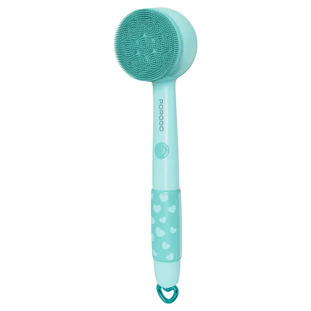 Porodo Lifestyle Kids Electric Bath Brush Type-C Charging 2 Levels Speed Soft Silicone & Loofah Cleanser - Blue