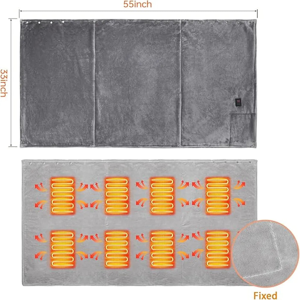 Electric Heating Outer Blanket USB Rechargeable 3 Heat Levels 8 Heating Zones Washable Coral Fleece