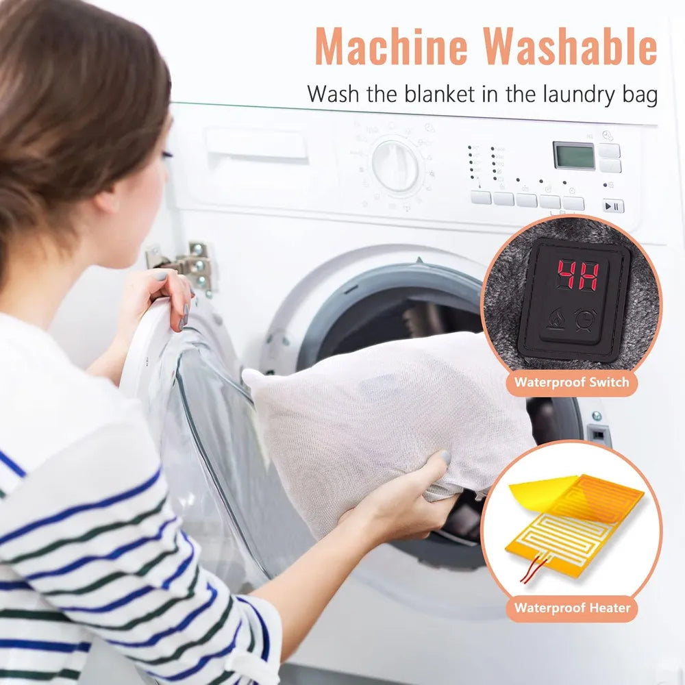 Electric Heating Outer Blanket USB Rechargeable 3 Heat Levels 8 Heating Zones Washable Coral Fleece