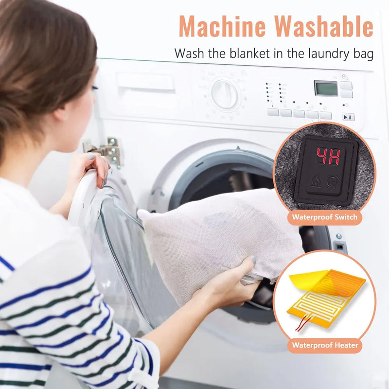 Electric Heating Outer Blanket USB Rechargeable 3 Heat Levels 8 Heating Zones Washable Coral Fleece